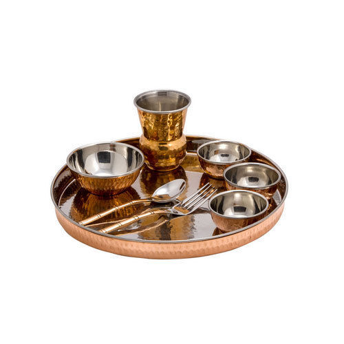 Double Wall Copper Thali Sets Size: Custom