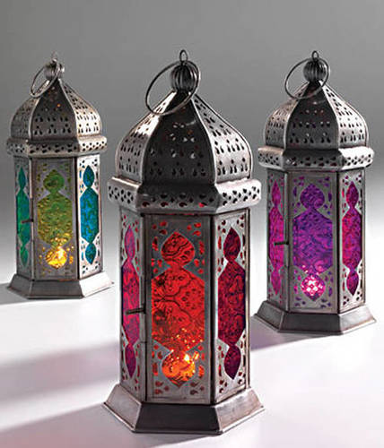 Moroccan Lantern With Colour Glass Candle Holder