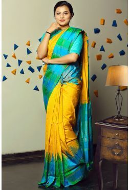 Yellow And Green Ikkat Sarees