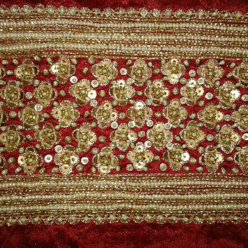 Hand Embroidery Red Saree Border
