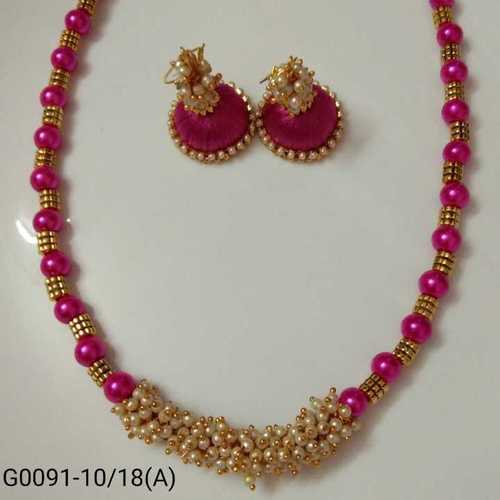 Neckpiece And Silk Thread Jhumka Set