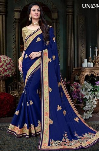 Embroidery Work Blue Georgette Saree