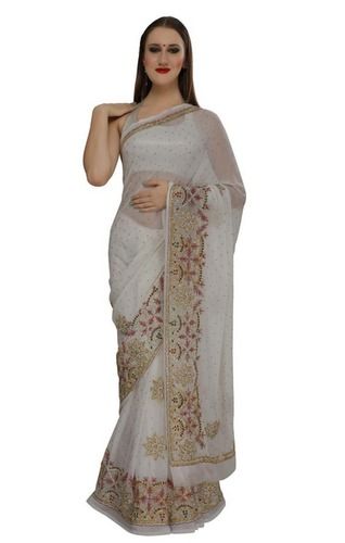 Off White Designer Georgette Fabric Saree