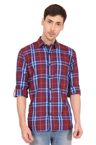 Men'S Stylish Casual Check Shirt Collar Style: Button Down