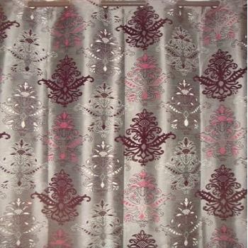 White Printed Damask Curtain Fabric