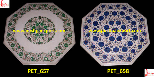 White Marble Floral Inlay Pichakari Work Table Top