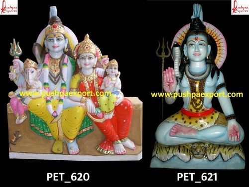 White Marble Painted Lord Shiva Family And Shiva Lord Statue