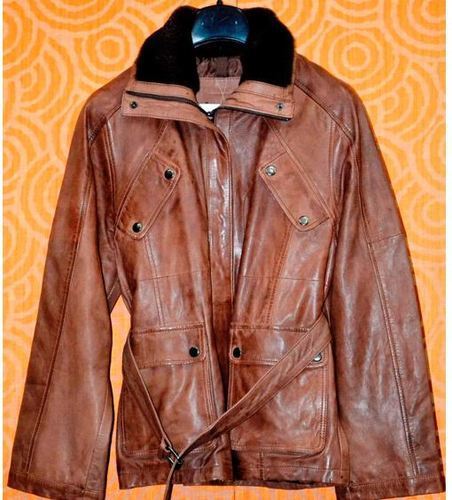 Plain Brown Men Leather Coats Size: Extra Small