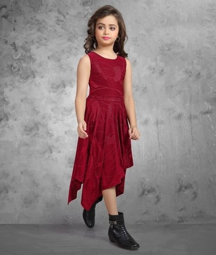 ZEELMIL Girls Red Color Western Dress