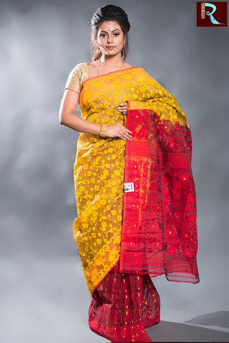 Yellow And Red Combination Jamdani Saree