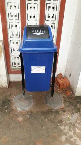 Blue Plastic Outdoor Trash Bin