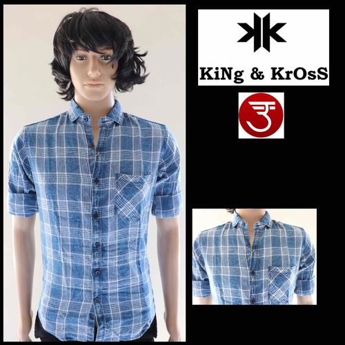 Mens Cotton Indigo Check Shirts Gender: Male