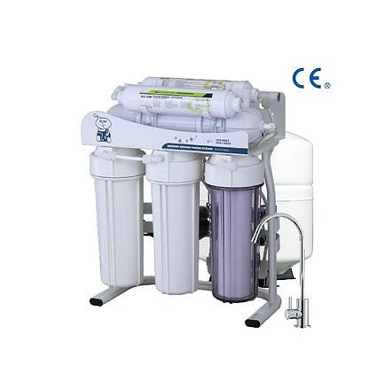 6 Stages RO Water Filter - Plastic Material, NSF Certified 50GPD Membrane | Includes Booster Pump, Metal Coated Frame, 4-Way Shutoff Valve