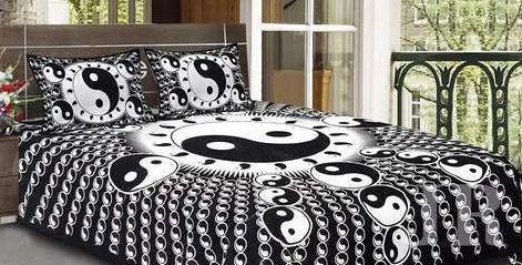 Natural Wooden (Brown) Black And White Printed Double Bed Sheets