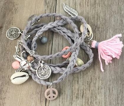 Gift Suede Wrap Charm Bracelet With Hanging Tussle