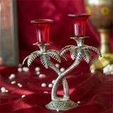 White Metal Palm Tree Candle Holder