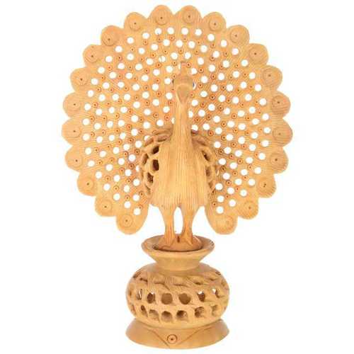 White Handcrafted Wooden Peacock Lamp