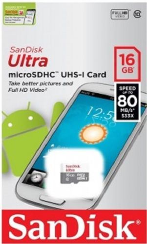 SanDisk Ultra microSDHC MicroSD 16GB 80MB/S Class 10
