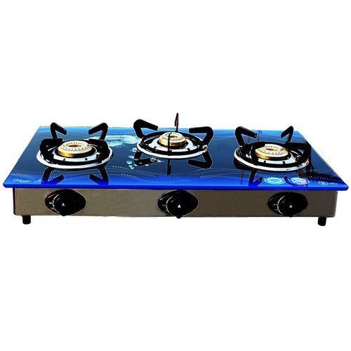 Premium Glass Blue 3 Burner Gas Stove Auto Ignition Helicon