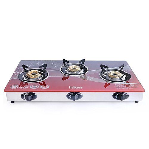 Premium Glass Red 3 Burner Gas Stove Auto Ignition Helicon