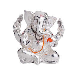 Silver Colour Sitting Lord Ganesha Statue