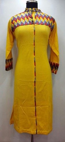 Washable Yellow Designer Long Kurti