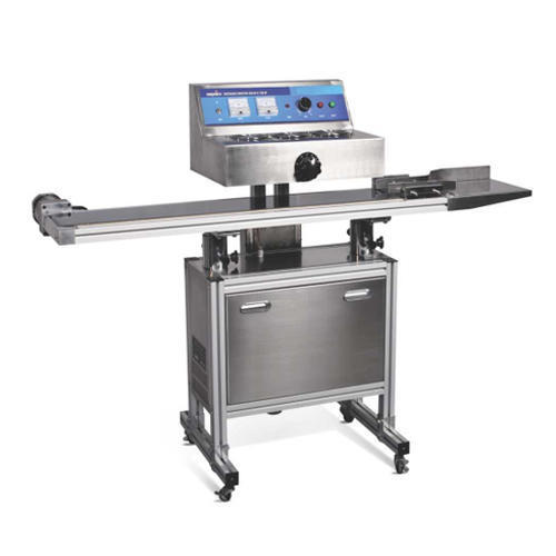 Semi Automatic Induction Cap Sealing Machine - 1550x550x1350 mm Size | Air-Cooled, Motorized Height Adjustability, Variable Speed Conveyors