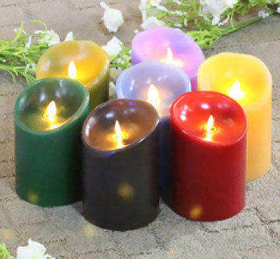 Colorful Real Wax LED Candle with Motion Flame Battery Operated