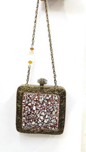 Multicolor Ladies Metal Bag With Stone Work