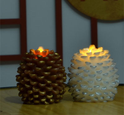 Pine Cone Moving Flame Led Candle With Dancing Flicker Flame