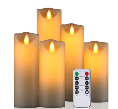 Set Of 5 Moving Wick Flameless LED Candles With Timer By TaBo Candles Factory