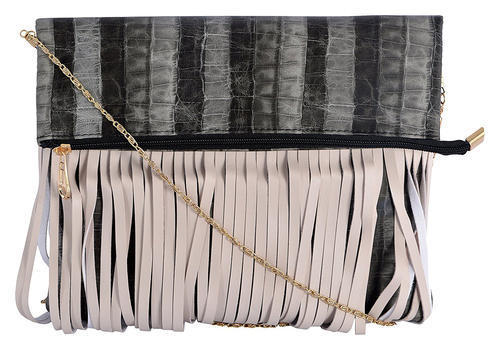 Off White Fringed Design Golden Chain Sling Bag