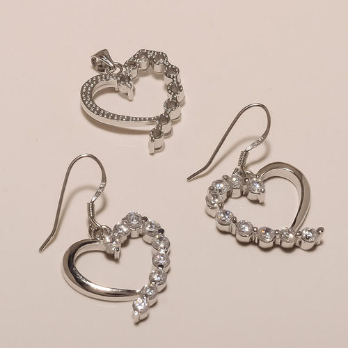 Sterling Silver Cz Earring Pendant Set