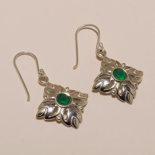 Sterling Silver Green Onyx Earring