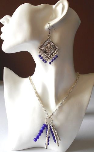 Silver Color Chain With Dangling Blue Beads