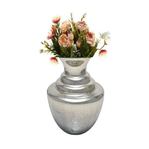 Fluted Silver On Stone Glass Flower Vase