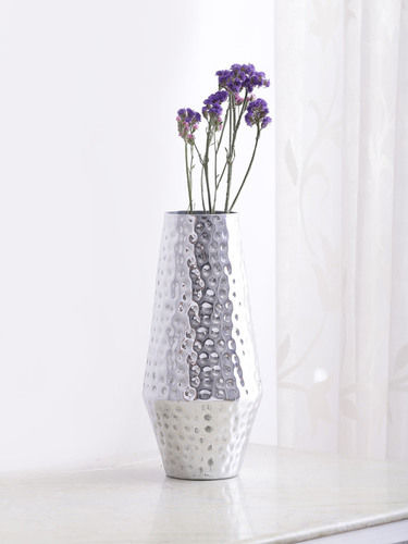 Nickel Indo Silver Finish Hammered Metal Vase