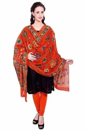 Red Cotton Aari Work Dupatta