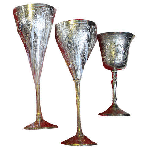 GOLDGIFTIDEAS Two Antique Silver Plated Brass Wine Glass Set, Vodka/Wine  Glass Set for Gift