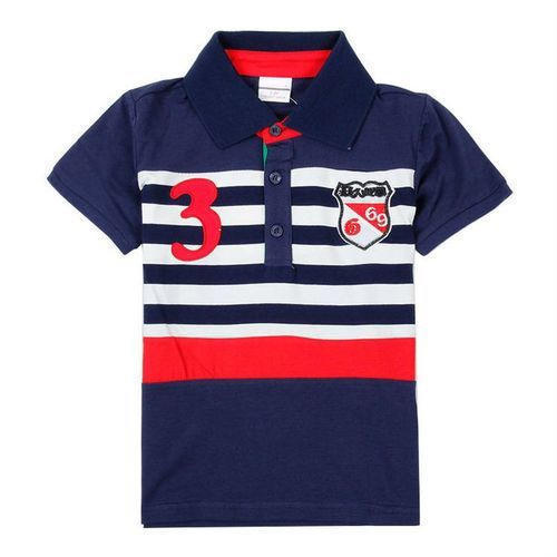 Multicolor Short Sleeves Kids Collar T Shirt