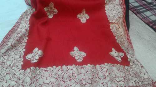 Red Color Woolen Shawl with Embroidery Work