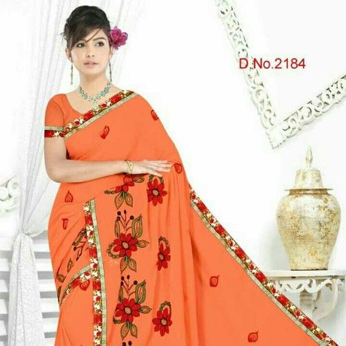 Ladies Orange Printed Saree