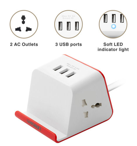 2 Universal Socket With Phone Holder Cable Diameter: 1.5  Meter (M)