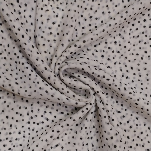 100% Polyester Romee Georgette Fabric - 55" Width, 105 GSM, Soft Hand Feel, White and Black Printed Design, High DTM Rotary Machine Quality