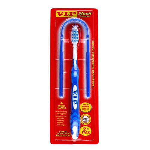 Blue V.I.P Sleek Toothbrush With Tongue Cleaner