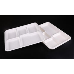 White Disposable 5 Compartments Plastic Meal Tray