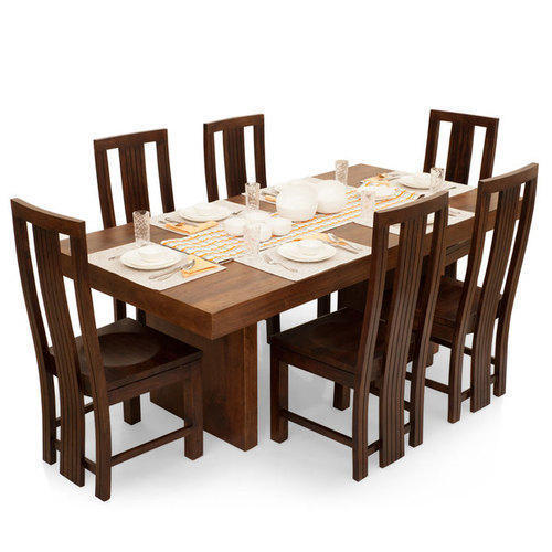 Wooden Dining Table Set - Solid Wood, Rectangular Shape, Brown Color | Classic Indoor Furniture for Six, Durable and Elegant