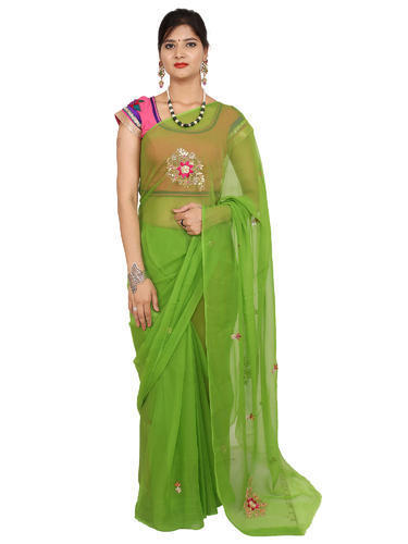 Green Bridal Wear Chiffon Saree