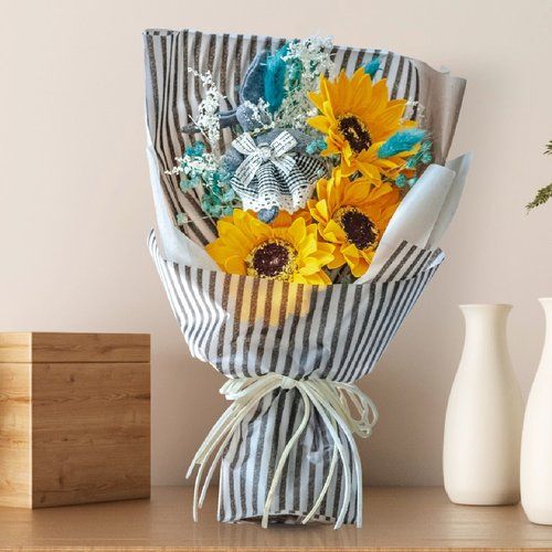 Sunflower With Bunny Artificial Hand Bouquet
