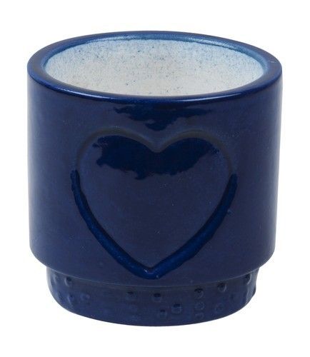 Blue Ceramic Pot With Heart Shape Design